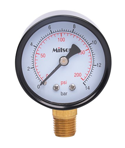 60% Off Discount Milson Pressure Gauge, 2" Black Steel Case, Bottom Mount, 1/4"NPT, 0+200 Psi/Bar, Accuracy: +/-2.0, Brass Internal, Multiple Function