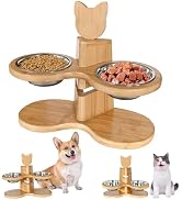 Elevated Dog Bowls for Small Dogs, 15° Tilted Raised Dog Bowl with Stand, Height Adjustable Cat F...