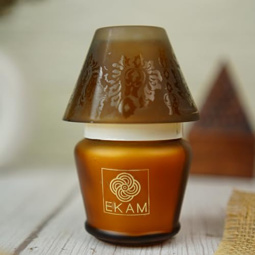 Image of EKAM Scented Candle Frost Glass Lampshade | Mahogany Fragrance Candle | 114g | 22 Hr Burn | Luxury Aroma Candle for Home Decor, Relaxation, Aromatherapy & Gifting
