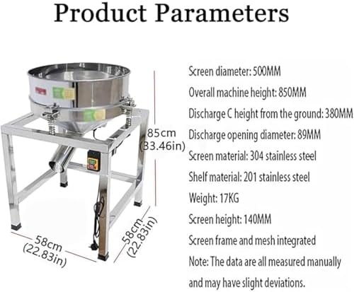Commercial Electric Vibrating Sifter Sn Shaker, 50cm Diameter Automatic Powder Sifter Machine, 3000 Vibrats/min, Grain Pales Sieve for ing & Cooking (180 Mesh)