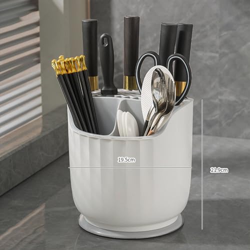 plplaaoo Rotating Utensil Holder Multiple Compartments Plastic Kitchen Counter Knife Chopstick Rack Organizer for Cooking Utensils and Easy to Maintain 19.5 x 21.9cm - Image 3