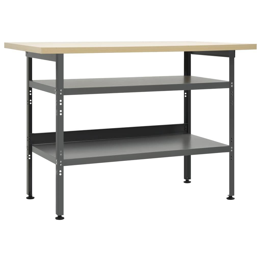 Etabli - Tavolo da lavoro, postazione di lavoro, deposito attrezzi, banco attrezzi con 2 ripiani Garage Laboratorio 120 cm, acciaio grigio 02_0003676