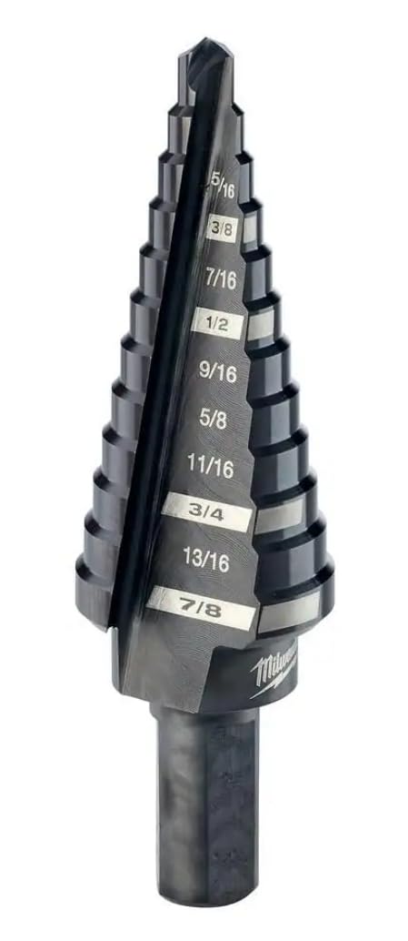 Milwaukee #4 Step Drill Bit, Black Oxide, 3/16 in. to 7/8 in., 12-Steps, Jam-Free, Metal Drilling