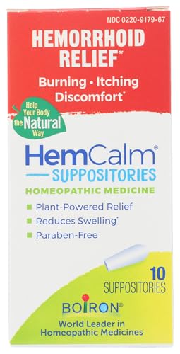 Boiron HemCalm Suppositories for Hemorrhoid Relief of Pain, Itching, Swelling or Discomfort - 10...