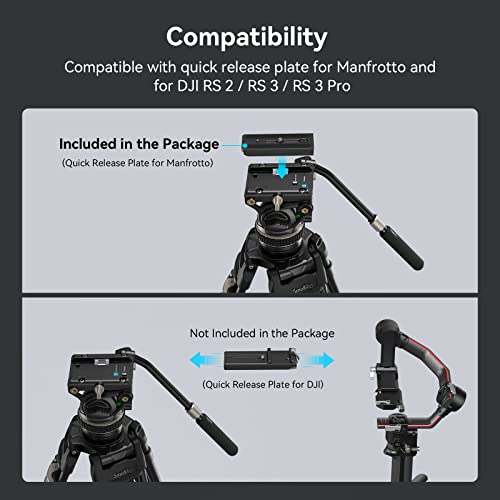 Image of SmallRig DH10 Heavy Duty Tripod Fluid Video Head with Flat Base and Adjustable Handle, Quick Release Plate for Manfrotto Video Head Mount Plate, Load up to 22Ibs, for Video Cameras, DSLR Cameras 4165
