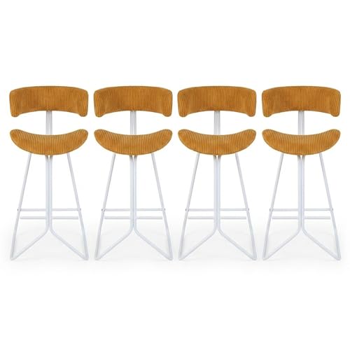 Juego de 4 Butacos Modernos para Barra Alta COSTWAY, Sillas Minimalistas de 25 pulgadas con Asiento y Espalda Tapizados en Corduroy, Estructura Metálica, Sin Brazos, con Reposapiés para Cocina, Bar, Pub o Comedor