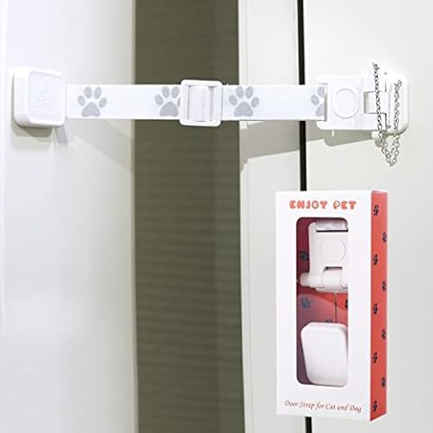 Adjustable Door Strap and Latch. Cat Door for Interior Door. Dog Proof Litter Box. Holds Door Open for Cats and Keeps Dogs Out of Cat Feeder. No Need for Pet Gates. Dog Door Cat Gate for Pet Cover