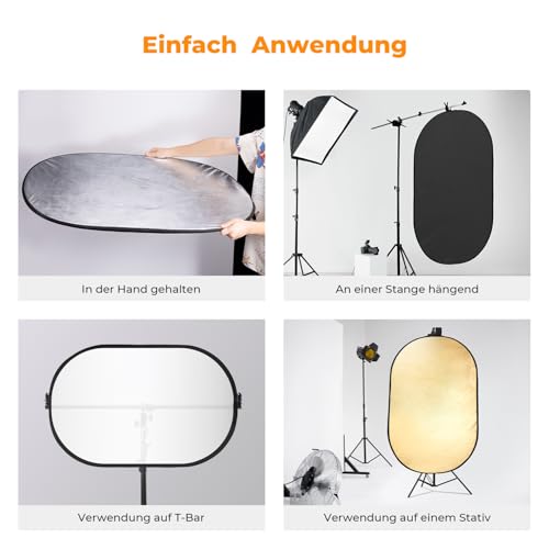 K&F CONCEPT 5 in1 Fotografie Licht Reflector 100x150cm Oval Diffusor Fotografie Faltreflektor für Portrait Foto Selfie Hochzeitsfotografie Außenbeleuchtung mit Tragetasche