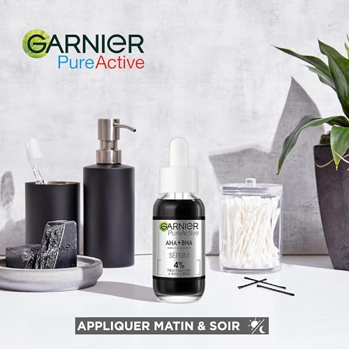 Garnier - Pure Active - Sérum Anti-Points Noirs & Imperfections au Charbon - 4% Niacinamide, Acide Salicylique & Acide Lactique - Peaux Grasses à Tendance Acnéique - Vegan & Cruelty Free - 30 ml