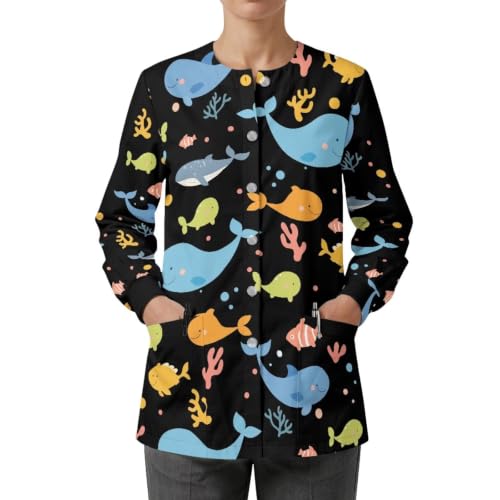 Yorontervo Whale Women's Scrub Jacket 2 Pockets Nurse Uniform