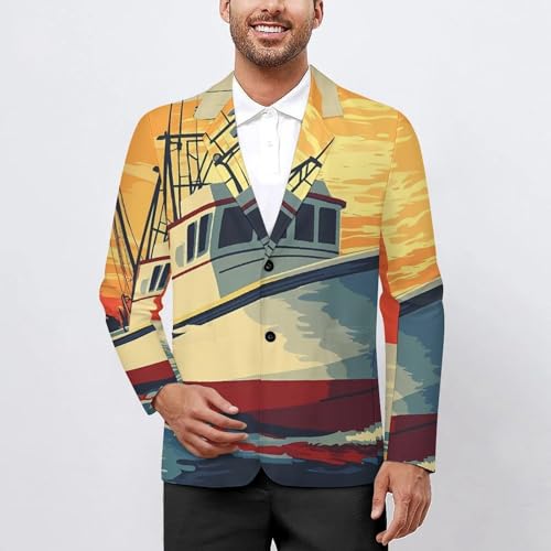 Sunset of A Yacht Classic Suits Blazer for Men Business Tuxedo Jacket Sport Coat Two Buttons2