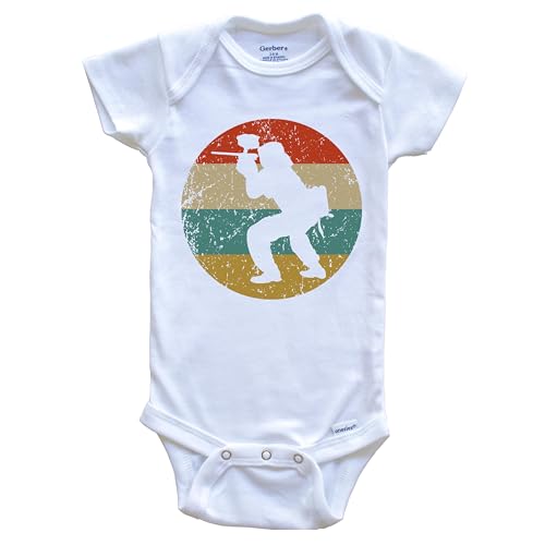 Image of Paintball Vintage Retro Paintball Player Circle Icon One Piece Baby Bodysuit