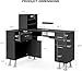 Paddie L-Shaped Manicure Table Nail Station with Shelves, Nail Tech Table Nail Table Station w/Dust Collector, Storage Cabinets, Drawers, Metal Handles & Legs(Black-New)
