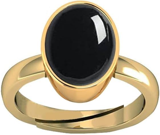 SIDHARTH GEMS Certified 10.00 Ratti / 9.00 Carat Natural Black Onyx Chalcedony Adjustable Ring (Sulemani Hakik Gold Plated Gemstone by Lab Certified(Top AAA+) Quality for Men and Women