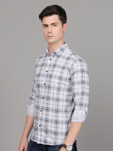 Image of Majestic Man Stylish Slim Fit Cotton Spread Collar Checked Casual Shirt