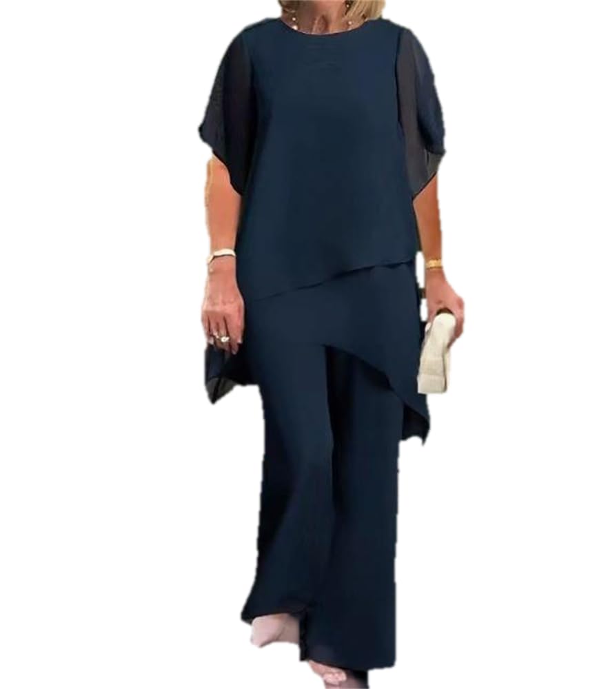 Hosenanzug Damen Elegant 2-Teiliges Set Zweiteiliges Hose-Set mit Asymmetrischem Schnitt Abendanzug Sets Cocktail Party