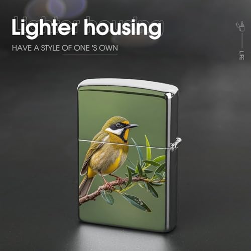 Funda retro para encendedor metálica estilo pájaros verde oliva miniatura 4