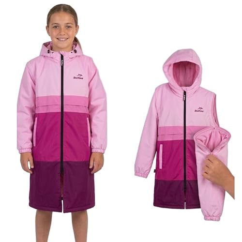 Delfina Kids Swim Parka Age 9–14 Years, Removable Sleeves Unisex Youth Swim Jacket, Water & Wind-Resistant Fleece-Lined Poolside Parka | Hood & Double Zipper | Pink - image 1