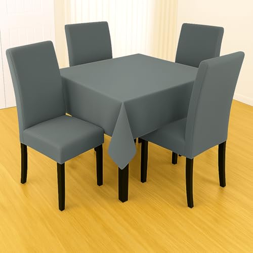 Image of Styleys Dining Chair Cover with Table Covers for Kitchen Waterproof Dining Table Cloth (1 Table Cover + 4 Chair Cover, Grey, CTSD16)