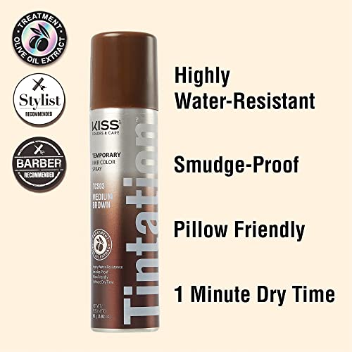 Kiss Root Cover Up Gray Concealer Spray Tintation Temporary Hair Color Spray Root Touch Up Spray Hair Dye 2.82 Oz. 2 Pack (Medium Brown) #TOP2