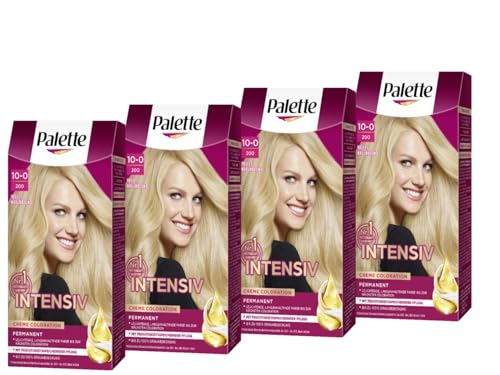 Palette Intensiv Creme Coloration 10-0/200 Helles Naturblond (4 x 115 ml), permanente Haarfarbe für leuchtende, langanhaltende Farbbrillanz & 100% Grauabdeckung