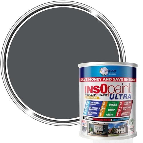 Thermilate InsOpaint Ultra 5L Classic Grey Made in UK - Insulating Anti-Damp & Anti-Mould Paint for Walls & Ceilings – Energy-Saving Emulsion Keeps Rooms Warmer in Winter & Cooler in Summer