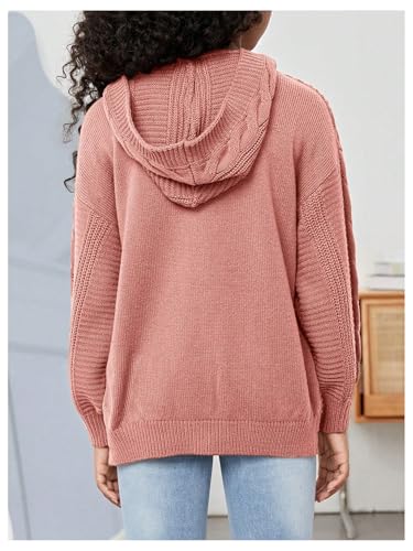 Girl's Hooded Cardigan Sweaters Button Down Long Sleeve Knit Outerwear2