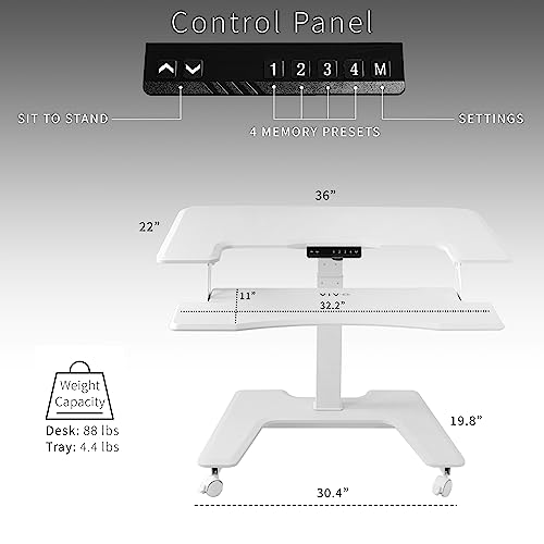 Vivo White Electric Mobile Height Adjustable 36 Inch Dual Platform Standing Desk With Wheels, Rolling Small Space Table, Sit Stand Workstation, Desk-V111Vtw #TOP2