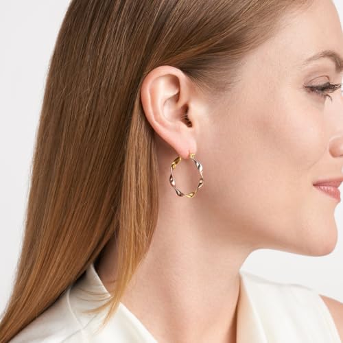 MORGAN & PAIGE .925 Sterling Silver Rhodium, 14K Rose Gold & 18K Yellow Gold Plated Three-Tone Twisted Silver Hoop Earrings for Women - Lightweight Gold Earrings for Women with Secure Latch Back Clasp2