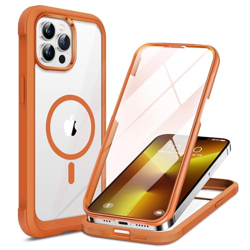 Image of Miracase for iPhone 13 Pro Case 6.1 inch,Full-Body Protection,Clear Bumper Case with Built-in 9H Tempered Glass Screen Protector,Military-Grade Drop Protection Outdoor Phone Case for iPhone 13 Pro,Orange