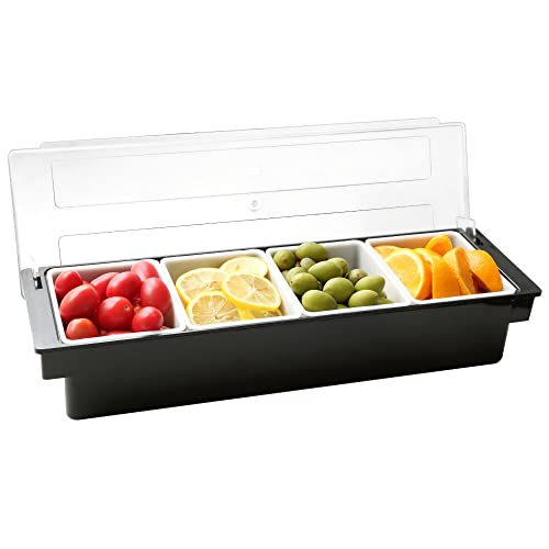 BarBits Black Plastic Condiment Dispenser - 4 Large Compartments for Garnish Cocktail Spices Storage Unit Bar Equipment BarBits Black Plastic Condiment Dispenser - 4 Large Compartments for Garnish Cocktail Spices Storage Unit Bar Equipment