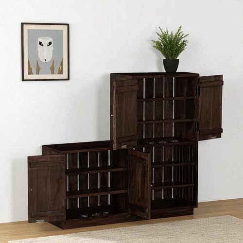Image of The Attic Brussels Shoe Cabinet, Shoe Storage Cabinet for Home /Shoe Rack with Seat & Door /Shoe Organizer /Shoe Rack for Home, Walnut Matte Finish