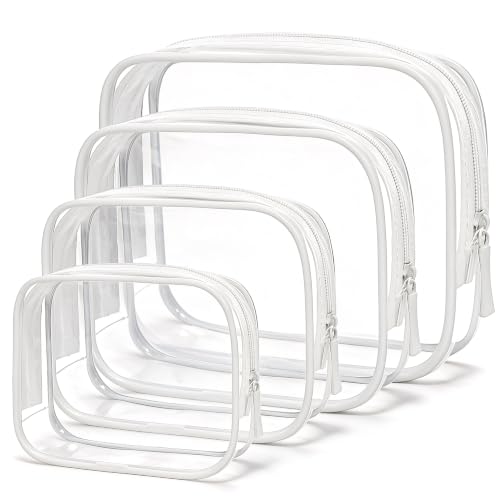 Image of LETGO Small Clear Toiletry Bag, 4 Packs TSA Approved Water resistant Quart Size Travel Organizer, Airport Airline Travel Essential Carry On Makeup Cosmetic Bags for Women (White, Pack of 4)