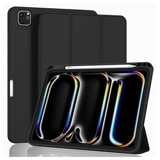 ZryXal New iPad Pro 13 Inch Case (M5) 2025 / (M4) 2024 with Pencil Holder, Smart iPad Case [Support Pencil Pro and Pencil (USB-C)], Support Touch ID and Auto Wake/Sleep (Black)