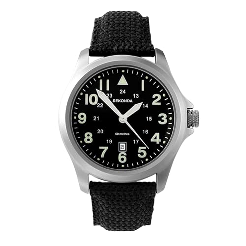 Sekonda Men's Quartz Watch with Black Dial Analogue Display and Black Nylon Strap 3347.27