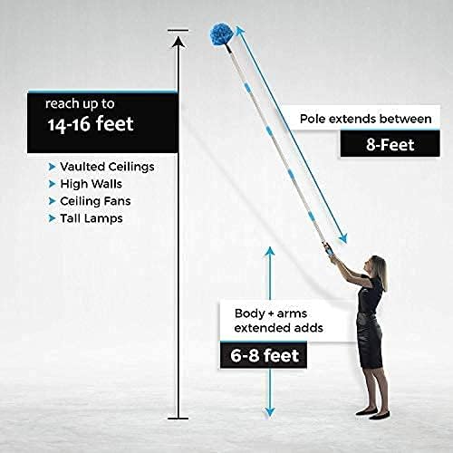 Miniatura 5 de Plumero de telaraña con poste de extensión, plumero de 8 pies de largo para techos altos, paredes, cerdas rígidas medias con poste de acero