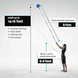 Cobweb Duster with Extension Pole, 8 FT Long Duster for High Ceilings, Walls, Medium Stiff Bristles Cobweb Brush with Lightweight Stainless Steel Pole for Outdoor Indoor Cleaning