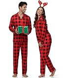 Hillban Couples Matching Christmas Pajamas Sets Family Buffalo Black Plaid Pajamas Long Sleeve Button for Adult Youth(Women,Large,Red)