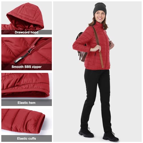 Image of Outdoor Ventures Women's Packable Lightweight Full-Zip Puffer Jacket with Hood Quilted Winter Coat