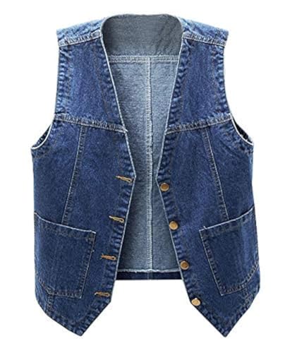 Ladyful Women's Sleeveless Denim Vest V Neck Button Down Jean Waistcoat Jacket