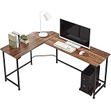 VECELO Corner Computer Desk 66' with CPU Stand/PC Laptop Study Writing Table 68“ Workstation for Home Office Wood & Metal, Dark Walnut+Black Leg, Standard