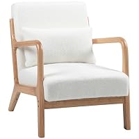 HOMCOM Fauteuil de Salon Cadre en Bois Massif Aspect Velours Crème