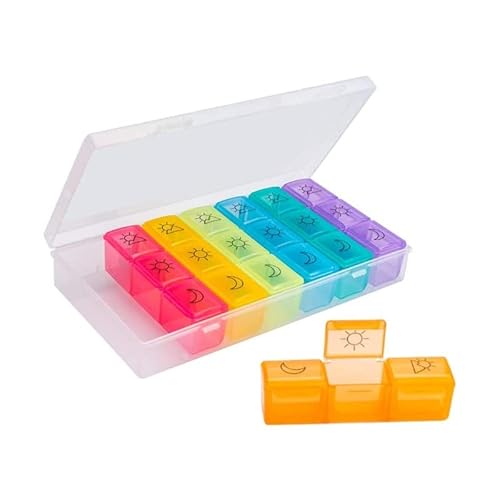 Bethany Home ピルケース 薬収納ケース ピルケース 曜日薬ケース 1週間分 使いやすい 一日3回(朝、午、晩)携帯便利お薬ケース 薬入れケース 一気に補充 常備薬 レインボーピルボックス (スクエア)