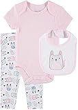Rene Rofe Baby Unisex-Baby Bodysuit Pant Set with Bib 3-Piece Newborn Set (Kitty, 0-3 Months)
