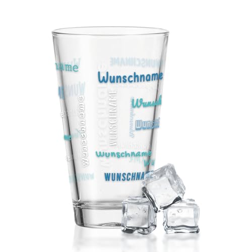 GRAVURZEILE Leonardo Wasserglas mit UV-Druck - Namensglas Design - Individuelles Motiv personalisiert mit Wunschnamen in versch. Farben - Geschenk zum Kindergeburtstag - Farbe: Weiß - Blau