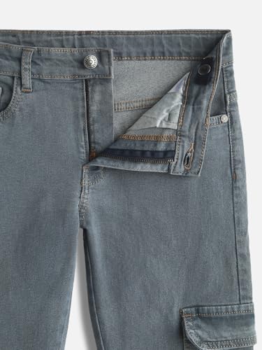 Image of Urbano Juniors Boy's Regular Fit Washed Denim Cargo Jeans with 6 Pockets Stretchable
