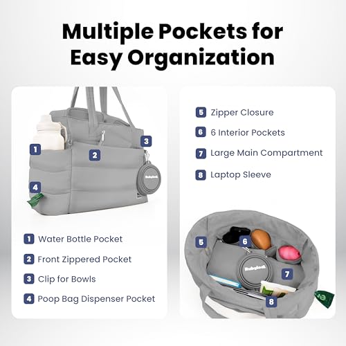 Image of Rubyloo Puffer Dog Travel Bag for Dog Moms, Diaper Bag with Travel Bowls
