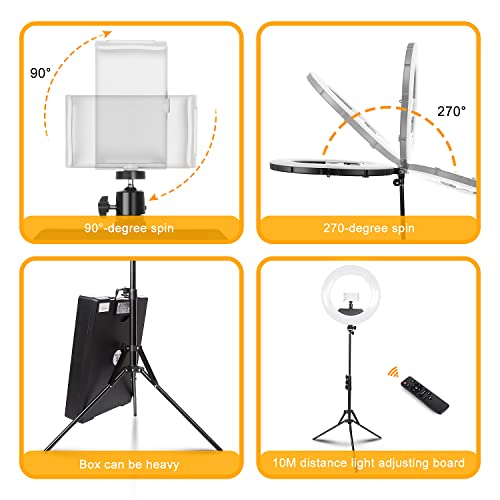 Jj Jianjin Ring Light Kit:18Inch Outer 11.8Inch Inner 55W6700K Dimmable Led Light , Tripod Stand, Remote Controller,Box For Camera,Smartphone,Youtube,Tiktok,Self-Portrait Shooting,Cri90,Black #TOP5