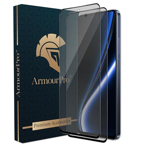 Image of ArmourPro Military Grade Matte Anti-Glare Tempered Glass for Realme Narzo 80X, Narzo 70X and Narzo 60X (6.72 Inch) With Installation Kit | Edge to Edge Coverage | Black (Pack of 2)