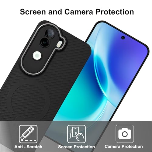 Image of SBMS Back Cover for iQOO Z9s 5G / Vivo V40e 5G Soft Matte Silicone Cover with Slim Fit | Mag-Safe Logo (Not Mag-Safe Compatible) | Shockproof | Camera Protection Bumper Case for Vivo V40e (Black)